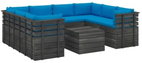 Set Divani da Giardino su Pallet 9 pz con Cuscini Massello Pino