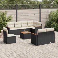 Set Divani da Giardino 9 pz con Cuscini Nero in Polyrattancod mxl 88549