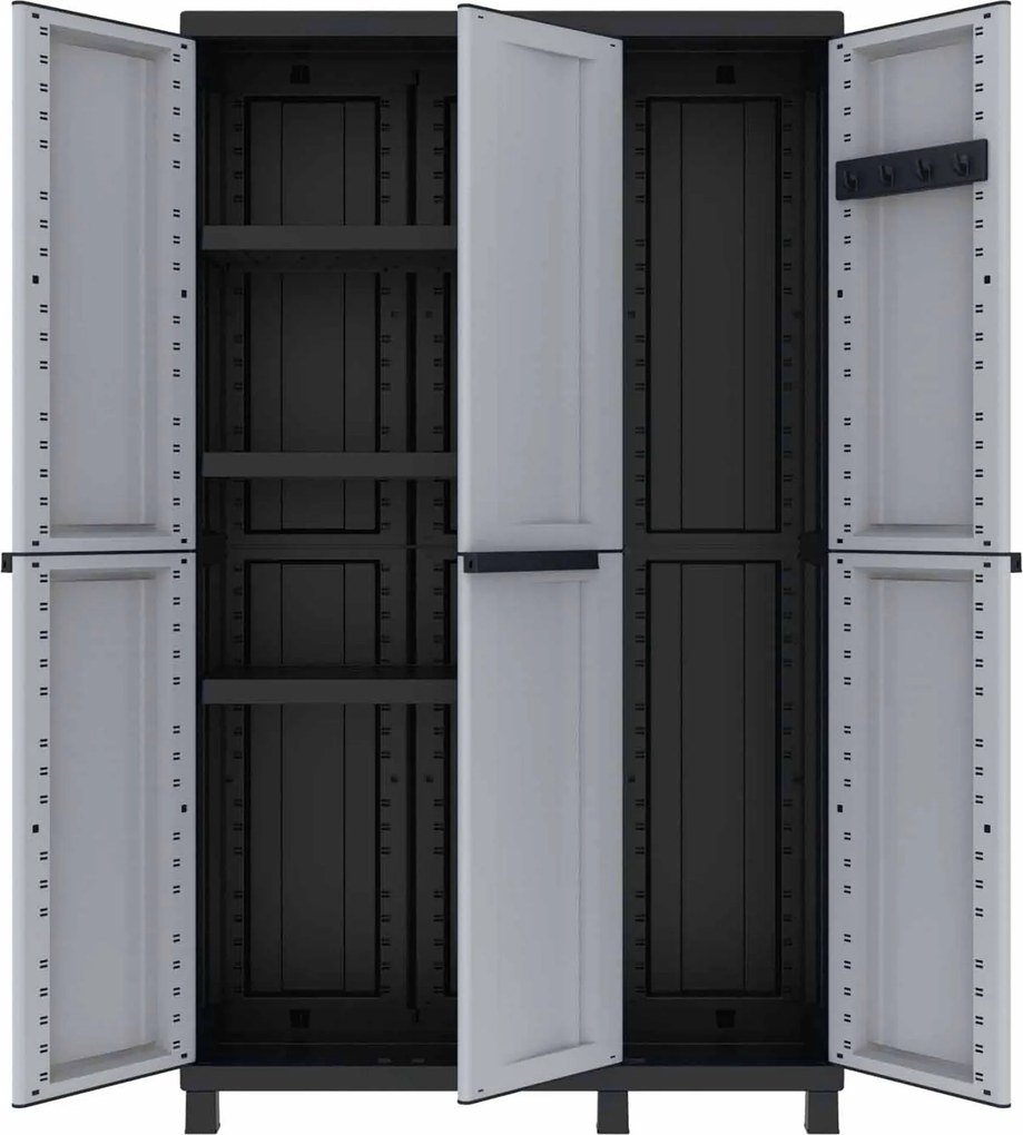 Armadio Portascope Modulare da Esterno 102x39x170 cm 3 Ante 3 Ripiani in Polipropilene Twist Grigio e Nero...