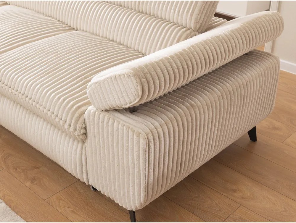 Divano angolare beige (con penisola a sinistra/a L) con rivestimento in velluto a coste Marbeya – Ropez