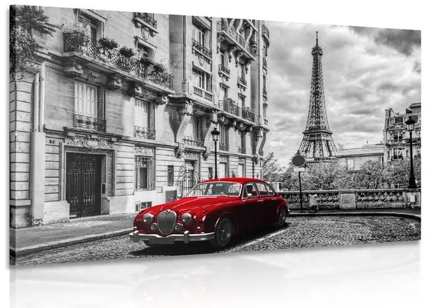 Stampa su tela – Auto retrò rossa a Parigi