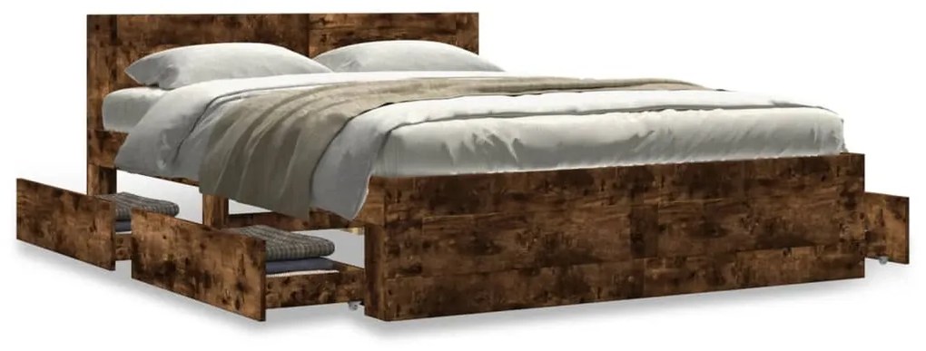 Giroletto Con Testiera Rovere Fumo 140x200 Cm Legno Multistrato /