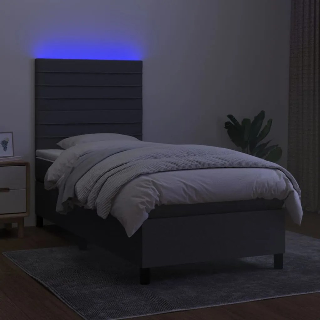 Letto a molle materasso e led grigio scuro 90x200 cm in tessuto