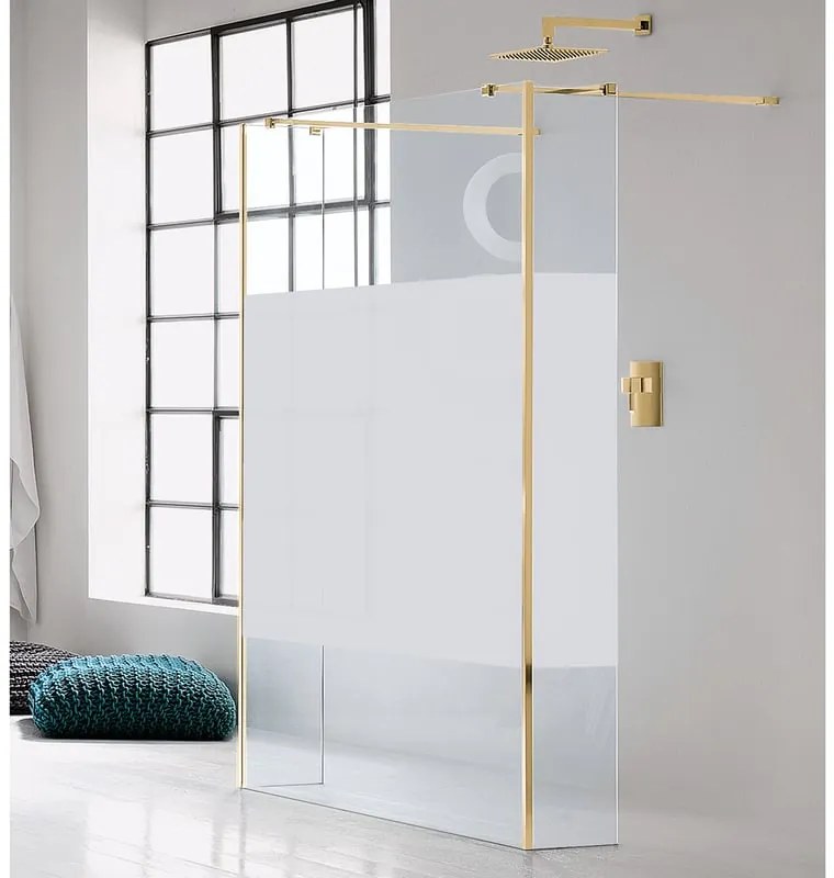 Box doccia walk-in Wens, vetro serigrafato 6 mm, H 200 cm, profilo dorato