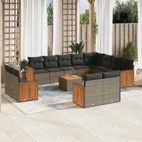 Set Divani da Giardino 13 pz con Cuscini Grigio in Polyrattan 3228202