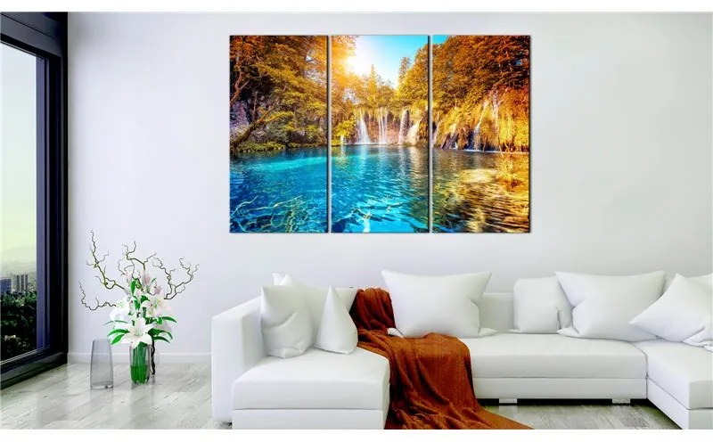 Quadro Waterfalls of Sunny Forest  Colore Giallo, Dimensioni e Misure 90x60