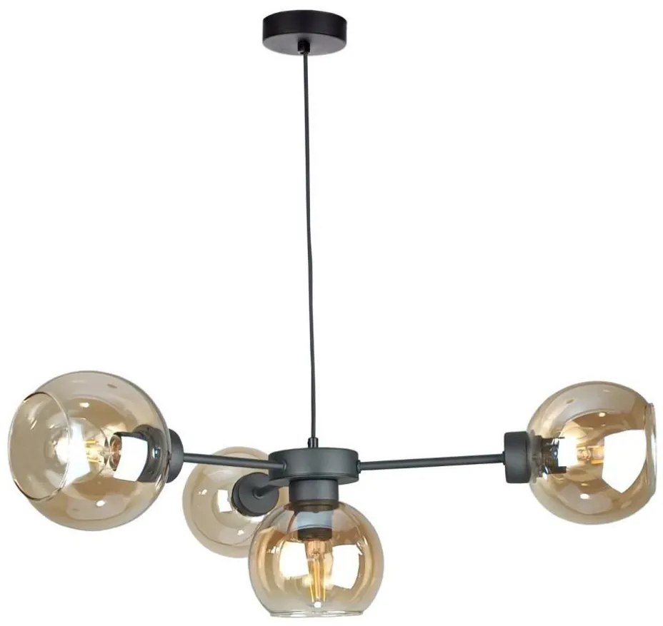 Lampadario a sospensione con filo KALIOPE 4xE27/60W/230V nero/fumé beige