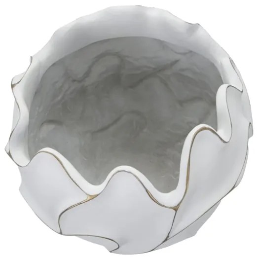 Vaso rotondo in resina con decorazioni ondulate a foglie Ø 44X37 cm bianco