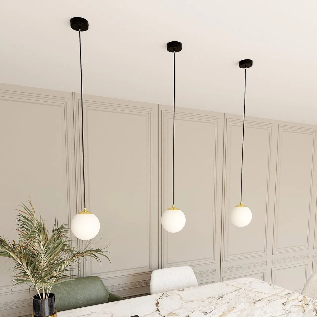 Lampadario a Sospensione in Acciaio ROYAL 1 Nero/Bianco e Oro E14