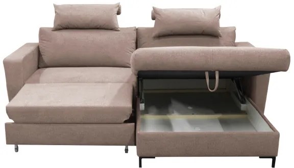 Divano letto angolare a L HORTA con contenitore, angolo destro, rosa