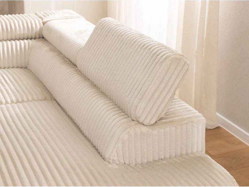 Divano angolare beige (con penisola a destra/a L) con rivestimento in velluto a coste Marbeya – Ropez