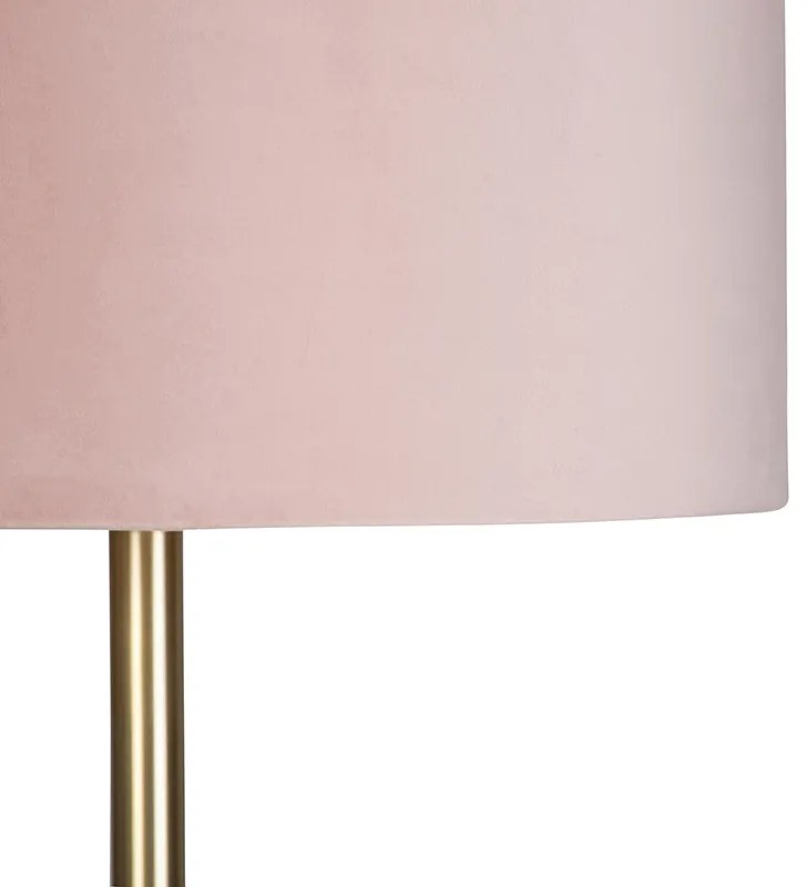 Lampada da terra romantica in ottone con paralume rosa 40 cm - Simplo
