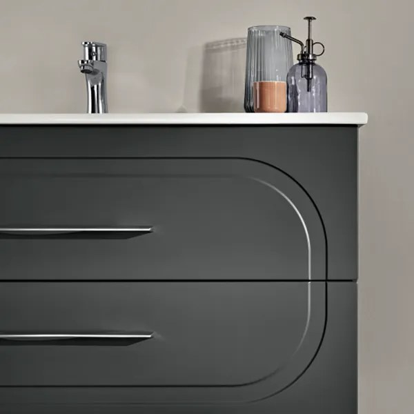 Mobile da bagno sospeso moderno con base 100 CASPIO con 2 cassetti e lavabo ANTRACITE OPACO