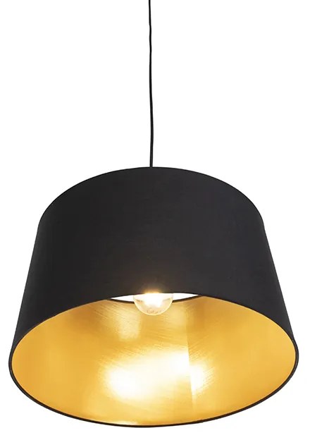 Lampada a sospensione con paralume in cotone nero e oro 40 cm - Combi