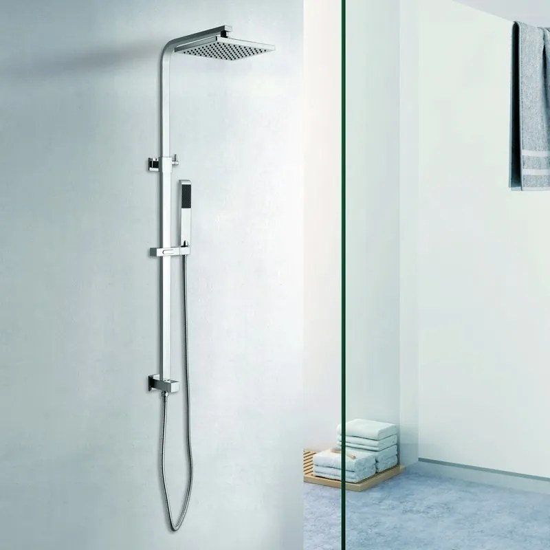 Kamalu - Colonna doccia fissa con soffione quadrato finitura cromata| K6000