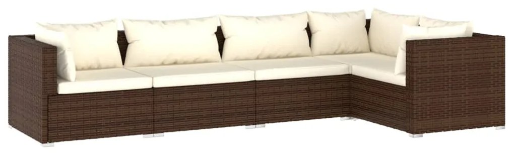 Set Divani da Giardino 5 pz con Cuscini in Polyrattan Marrone