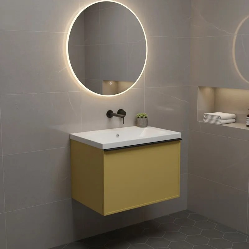 Mobile da bagno sospeso sotto lavabo Pixel frame 1 cassetto L 60 x H 40 x P 45.5 cm giallo laccato opaco, con maniglia alluminio nero opaco