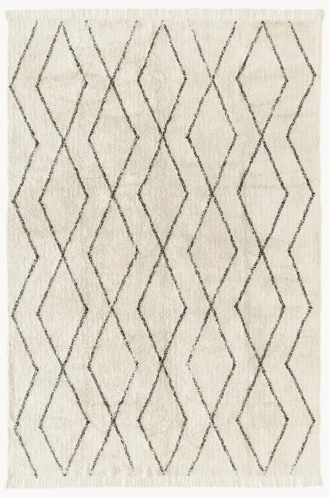 Tappeto boho in cotone fatto a mano con motivo a rombi e frange Bina