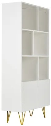 Libreria design con incisioni bianco opaco e metallo dorato 2 ante L86 cm OZEN