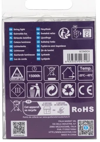 Aigostar -Catena LED natalizia da esterno 50xLED/8 funzioni 3xAA 5,3m IP44 bianco freddo