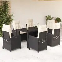 Set da Pranzo da Giardino 7 pz Nero con Cuscini in Polyrattan 3212631