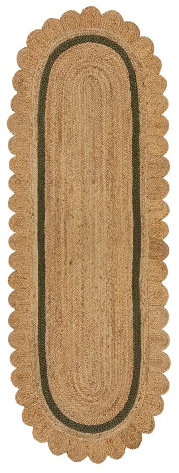 Passatoia verde scuro/di colore naturale in iuta tessuta a mano 80x230 cm Grace Green – Flair Rugs