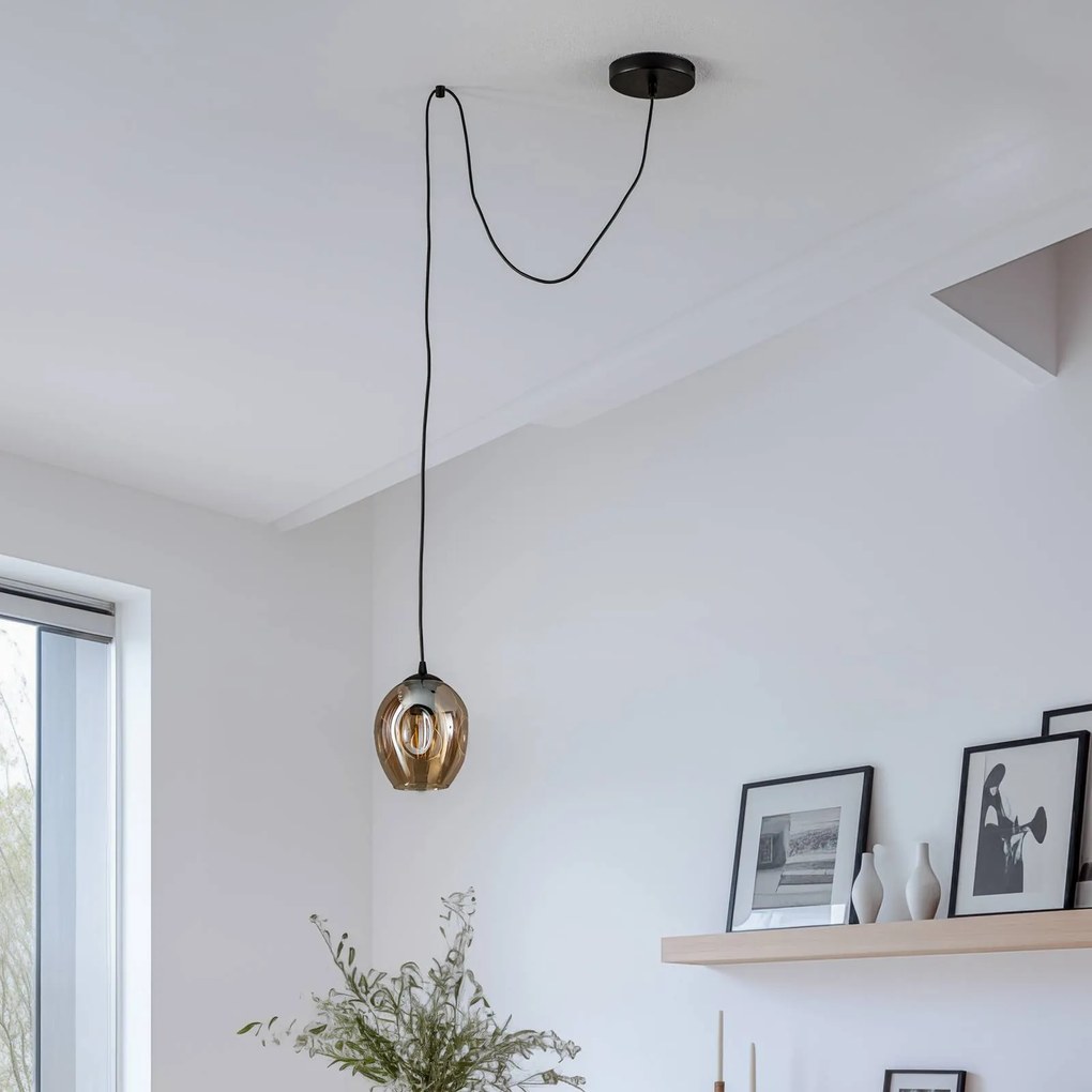 EMIBIG LIGHTING Lampada a sospensione Starla decentrata 1 luce, vetro ambra