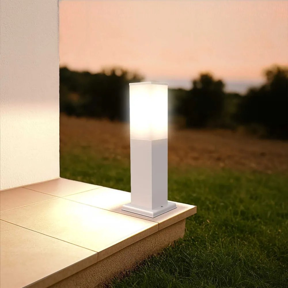 Paletto da Giardino 40cm, Acciaio INOX, Bianco, IP54, Base E27 Base E27