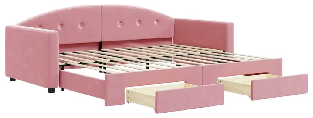 Divano letto estraibile con cassetti rosa 90x200 cm velluto