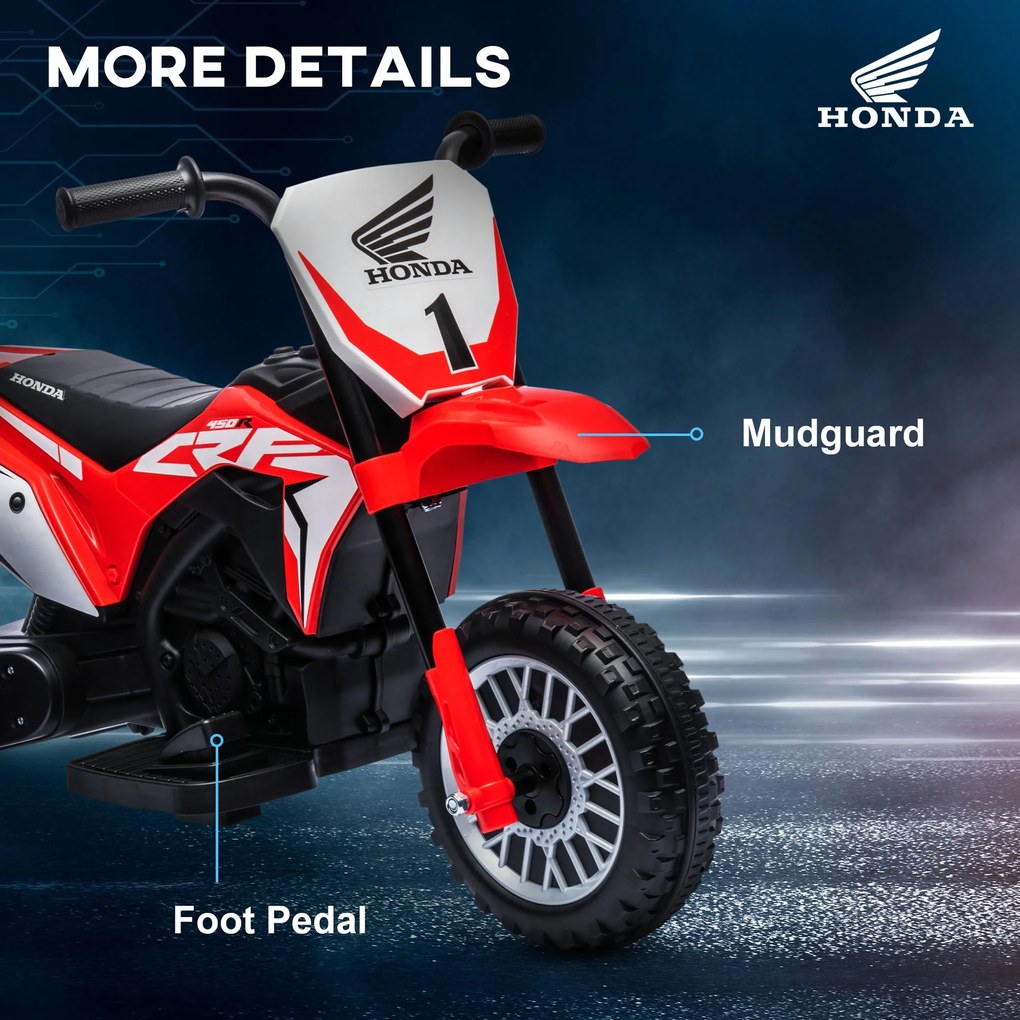 Moto Elettrica per Bambini 3 Ruote 6V con Licenza Honda CRF450RL Rosso...