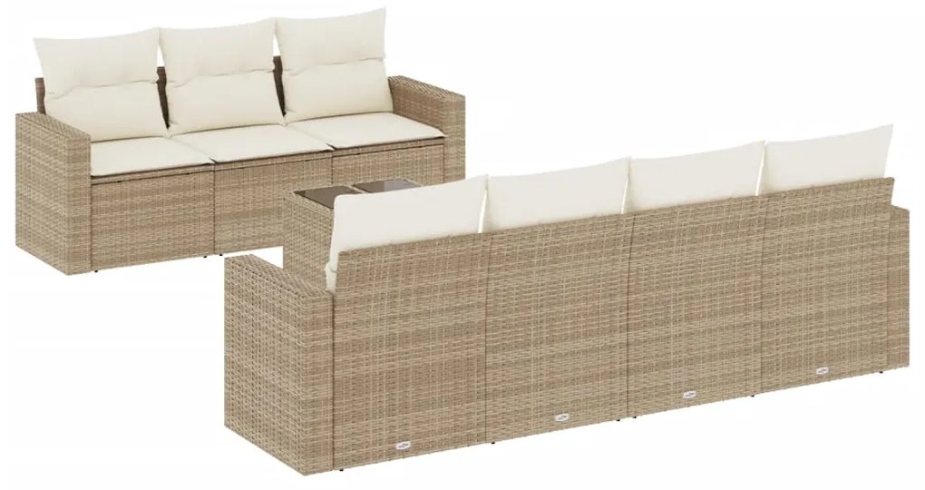 Set divano da giardino 8 pz con cuscini beige in polyrattan