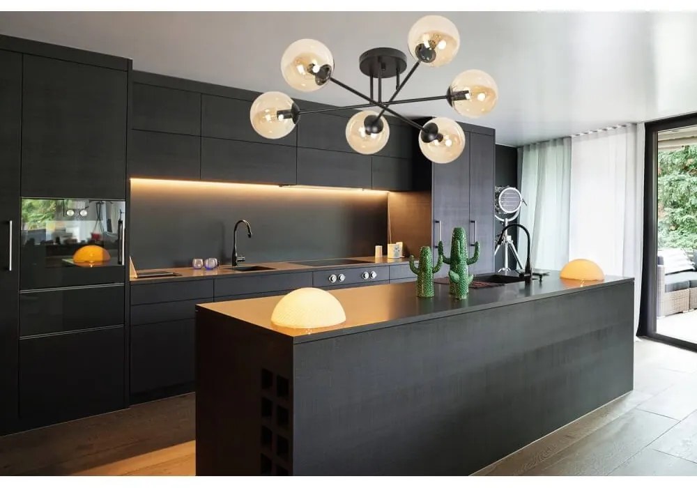 Lampadario da soffitto BRENDI 6B con sfere Miele - E14 Colore del corpo Nero