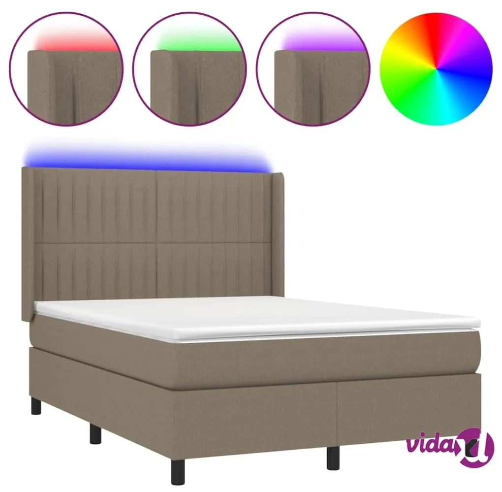 vidaXL Letto a Molle con Materasso e LED Tortora 140x190 cm in Tessuto