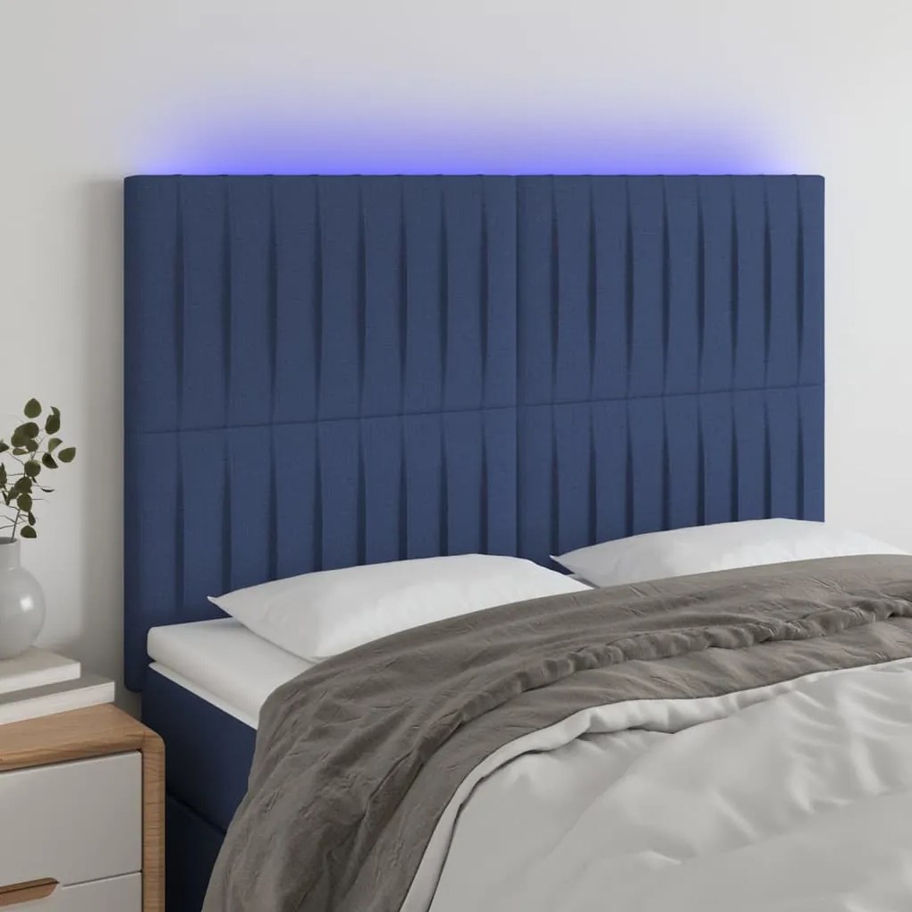 Testiera A Led Blu 144x5x118/128 Cm İn Tessuto /