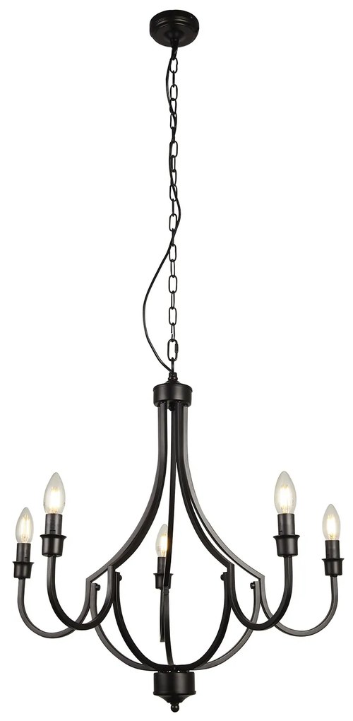 Lampadario Industrial-Nordico Loggia Acciaio Nero 5 Luci E14