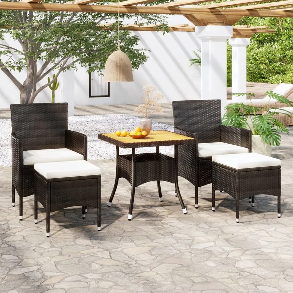 Set mobili da pranzo per giardino 5 pz polyrattan e acacia nero