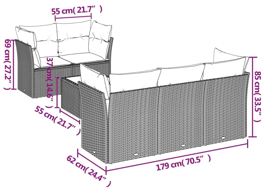 Set divano da giardino 6 pz con cuscini nero in polyrattan