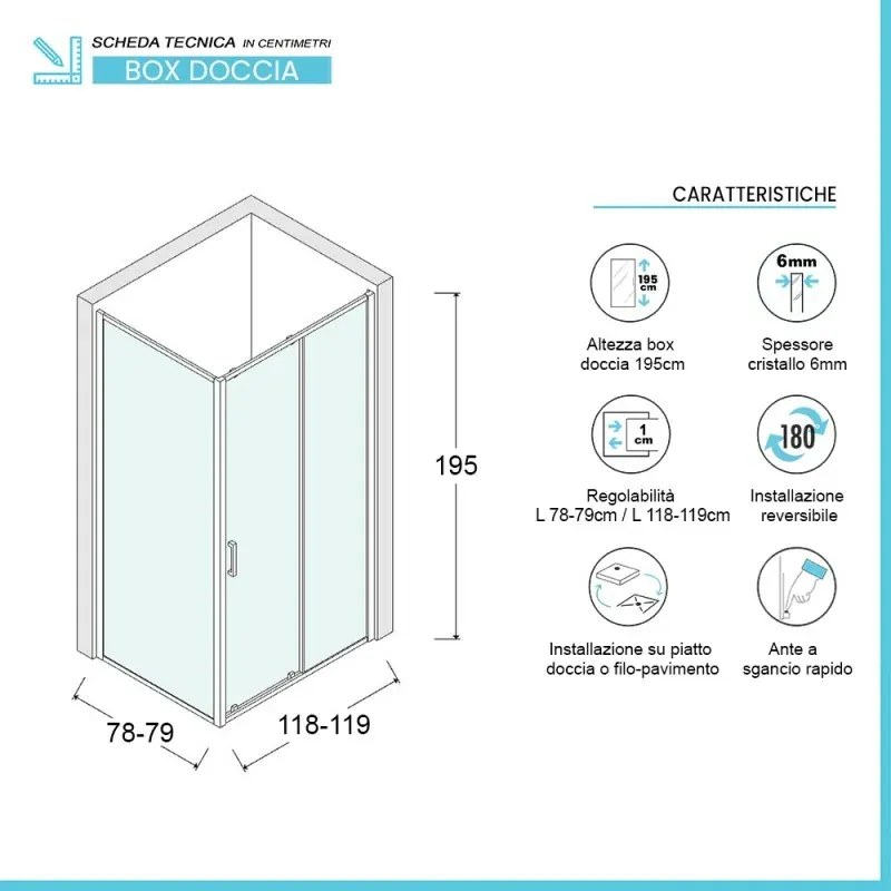 Box doccia angolare 80x120 cm Icon fisso + scorrevole con vetro trasparente