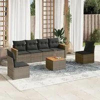 Set Divani da Giardino 7 pz con Cuscini Grigio in Polyrattan 3258273