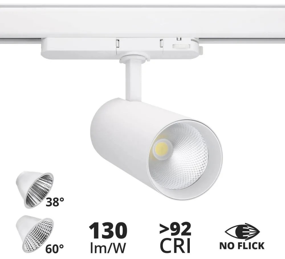 Faro LED 34W per Binario Trifase, 38° + 60° Bianco con driver Philips CRI92 Colore Bianco Naturale 4.000K