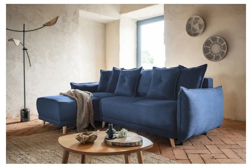 Divano letto angolare in velluto a coste blu scuro (variabile) Lazy Lukka - Miuform