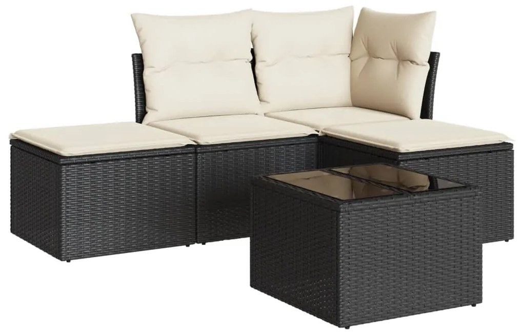 Set divani da giardino 5 pz con cuscini in polyrattan nero