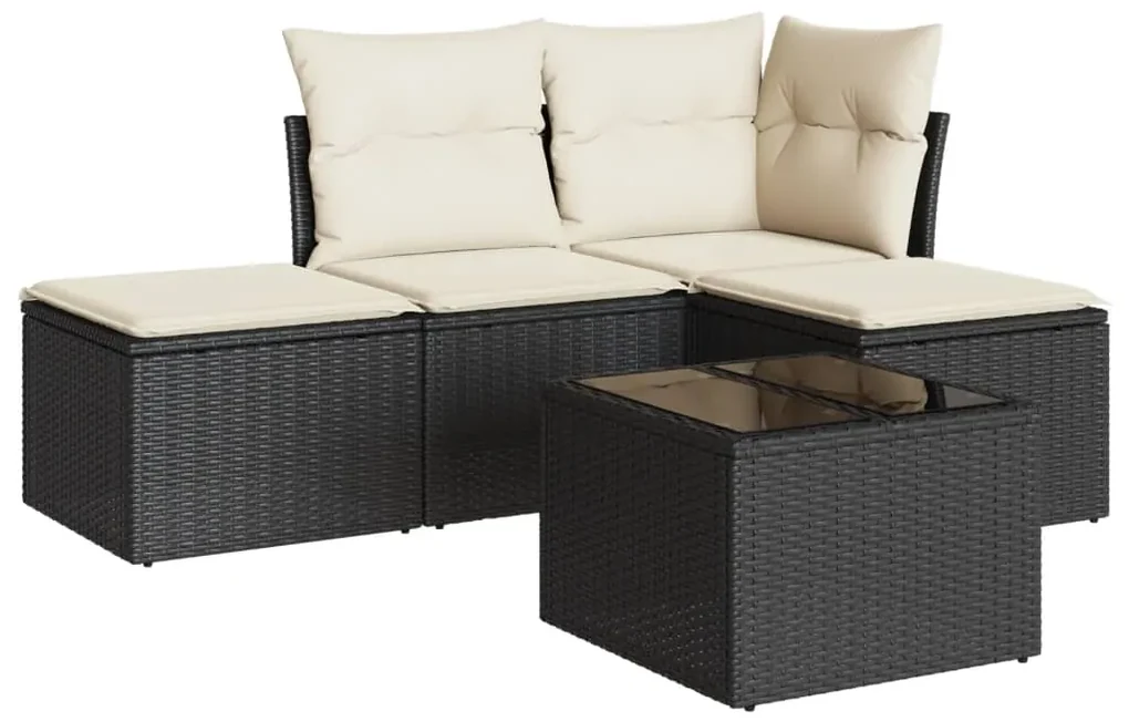 Set divani da giardino 5 pz con cuscini in polyrattan nero