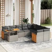 Set Divano da Giardino 10 pz con Cuscini Grigio in Polyrattan 3274126