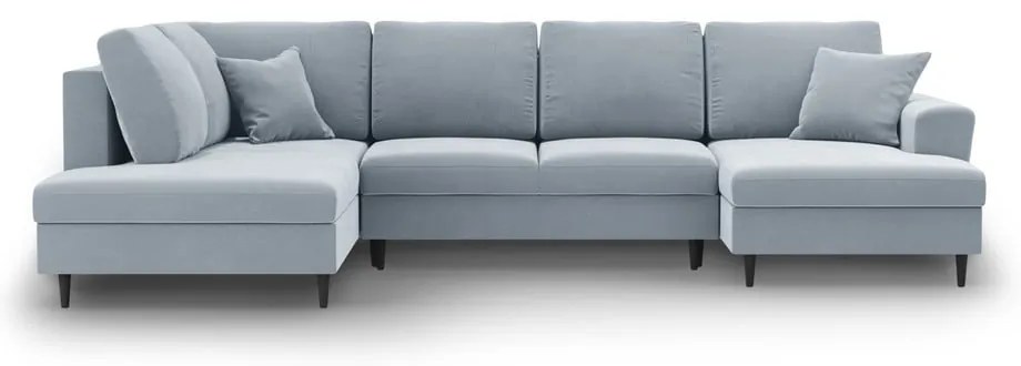 Divano angolare azzurro allungabile e con contenitore (con penisola a sinistra/a U) con rivestimento in velluto Kyoto – Cosmopolitan Design