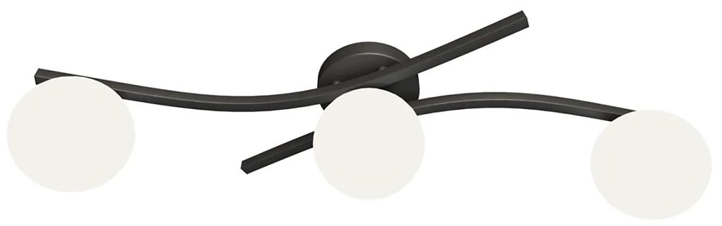 Plafoniera 3 Luci Hel In Accciaio Nero E Sfere In Vetro Bianco