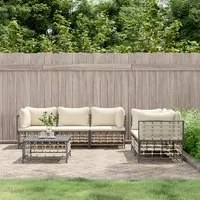 Set Divani da Giardino 6 pz con Cuscini Antracite in Polyrattan 3186704