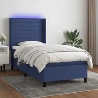 Letto a Molle con Materasso e LED Blu 100x200cm in Tessuto 3138379