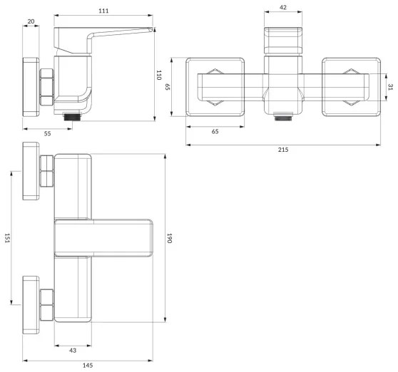 OMNIRES PM7440BL - Rubinetto doccia PARMA opaco nero