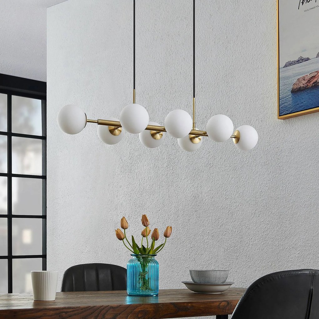 Lampada a sospensione in vetro Kiamo Lindby, dimmerabile, Bianco / Opale, Soggiorno / Sala da pranzo, Metallo, Moderno, Lampada a sospensione